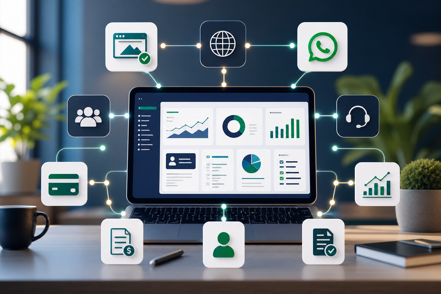 Automation dashboard showing connected business modules